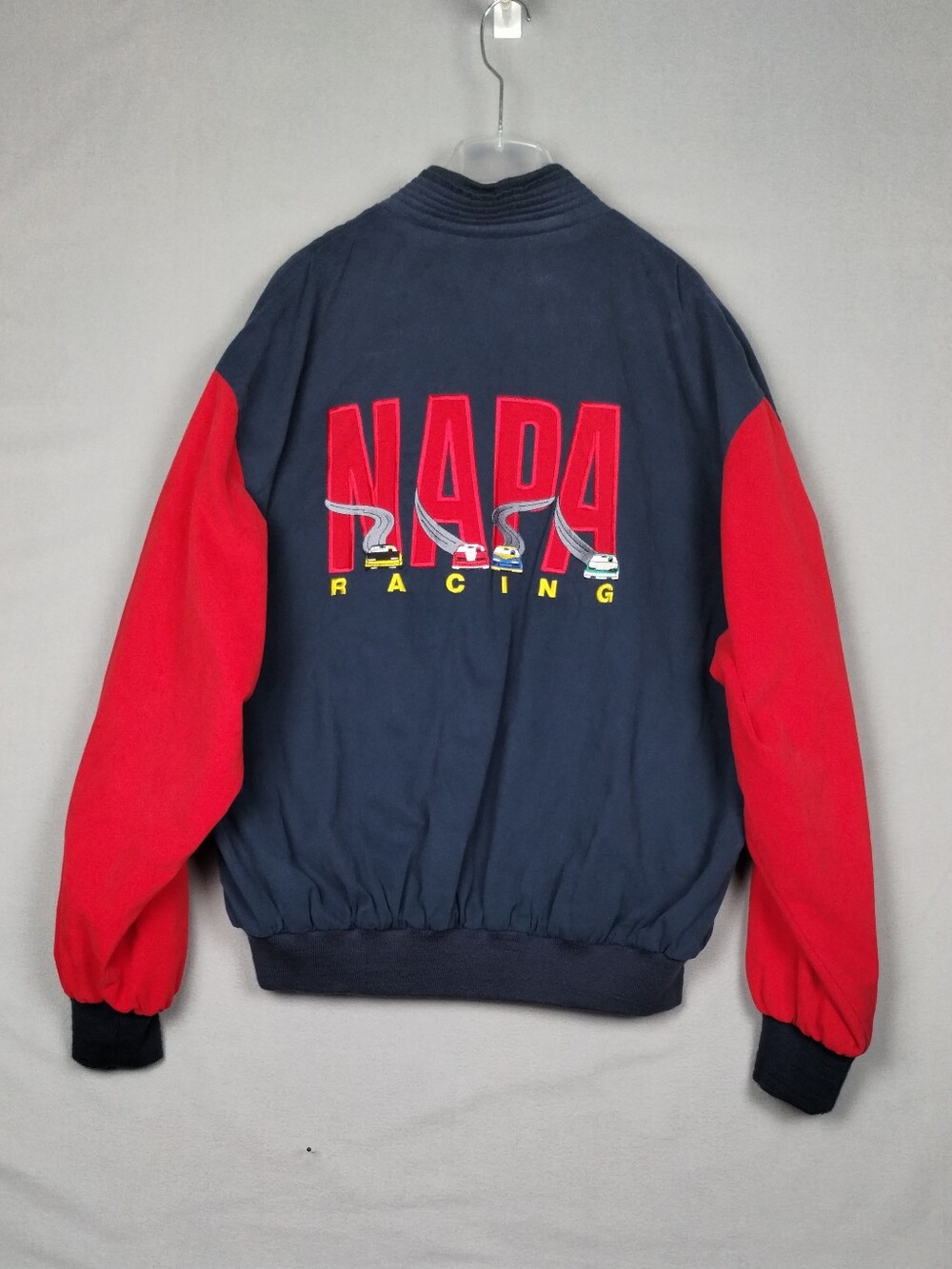 Vintage NAPA Racing Bomber Jacket Made USA 90s Red Blue Embroidered Size XXL